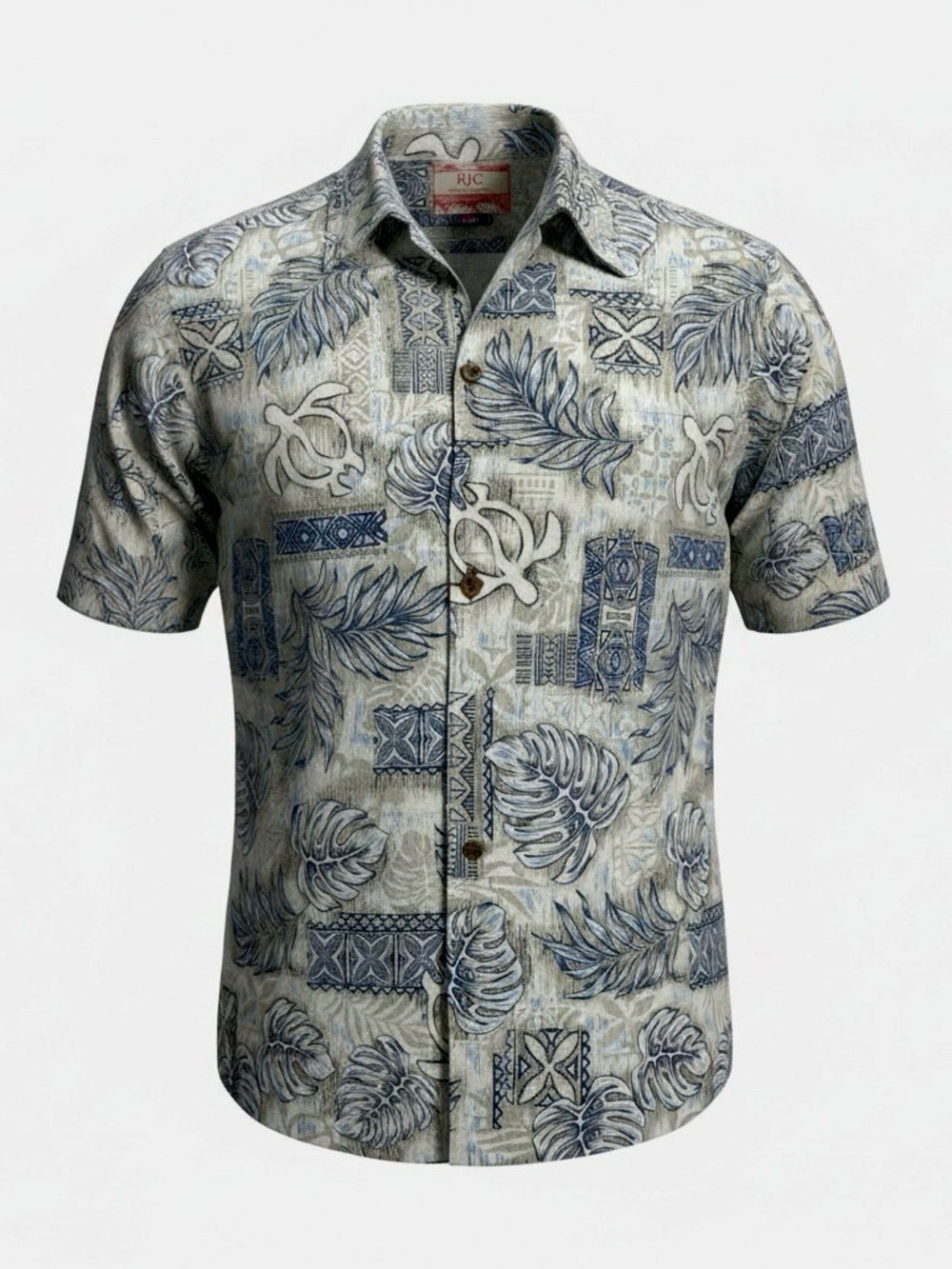 RJC Hawaiian Shirt Mens Large Blue Turtle Aloha Camp Shirt Made In Hawaii